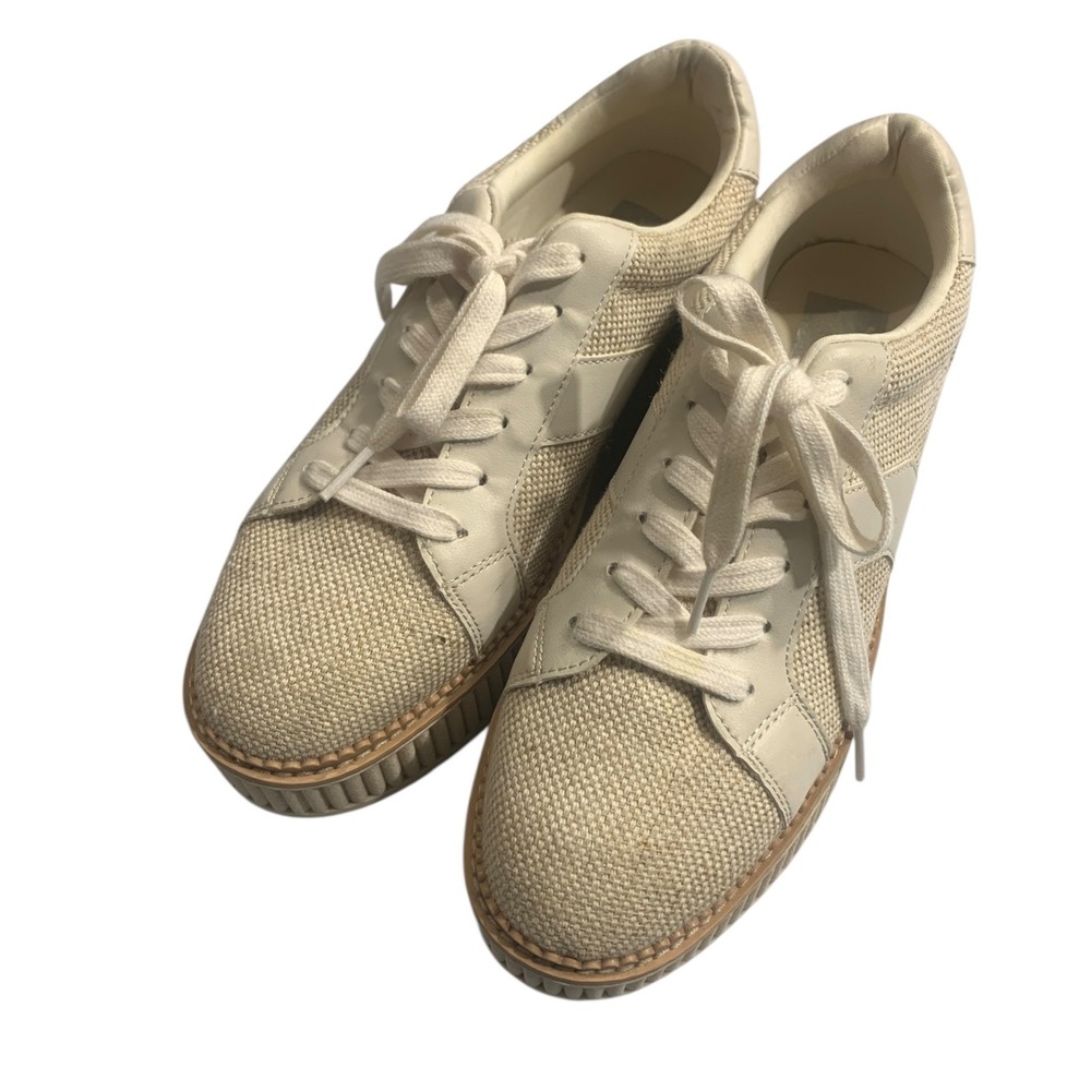 DV Dolce Vita Women's Bubbles‎ Platform Lace-Up Sneakers Cream Leather Size 9.5